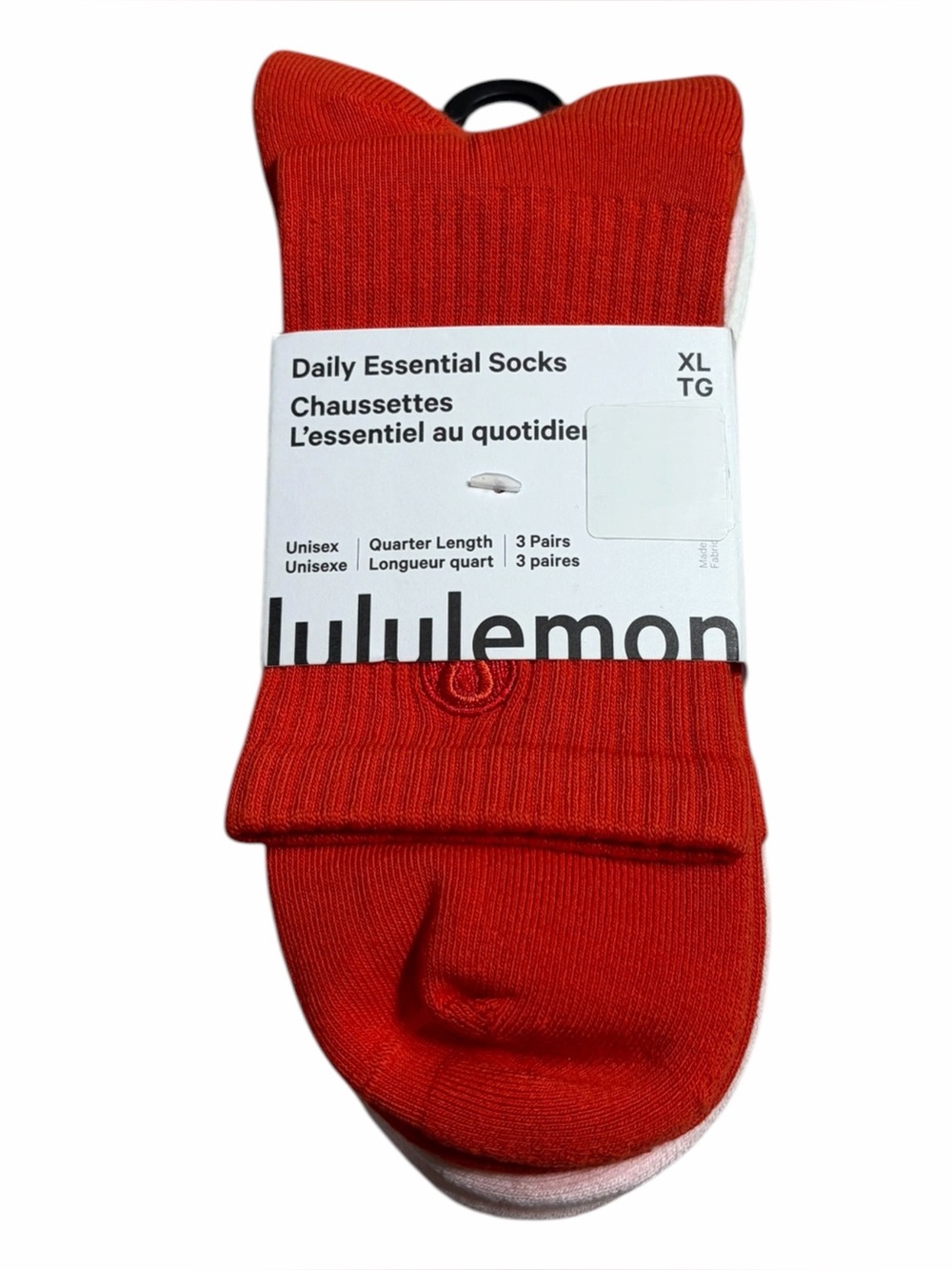 NWT Lululemon Daily Essential Socks *3 Pack Quarter Length Cherry Ember/Pink/Wht